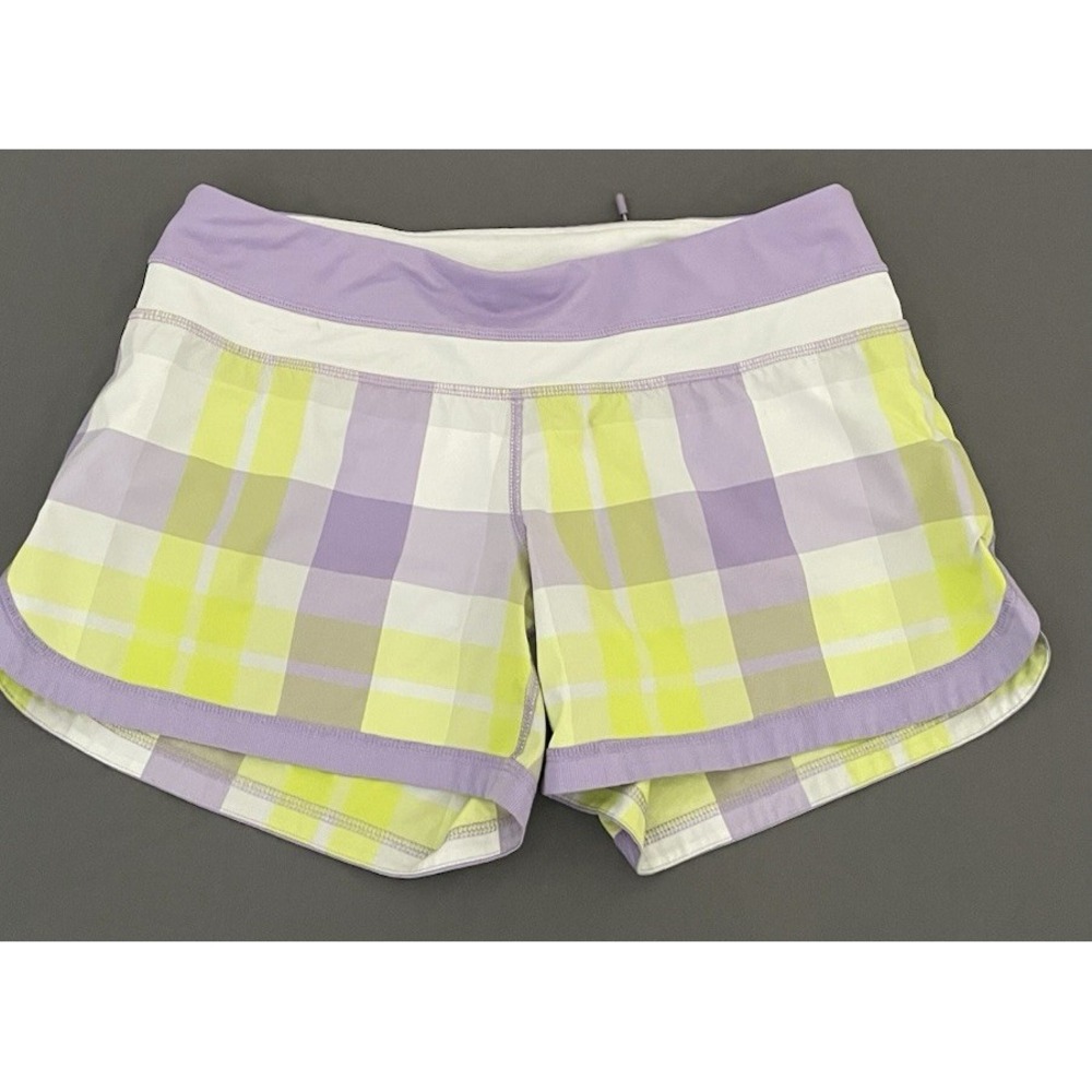 Lululemon Athletic Y2K Run Shorts Womens Size 6 Foxy Plaid Purple Yellow